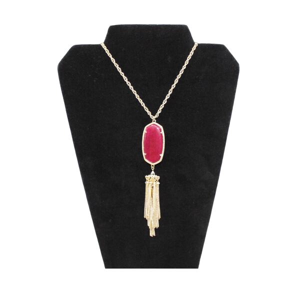 A7 NWoT KENDRA SCOTT Maroon Jade Rayne Long Gold Tone Tassel Necklace - Picture 2 of 4